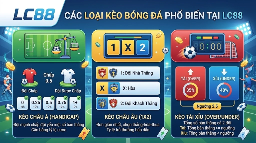 Các Loại Kèo Bóng Đá Phổ Biến Tại LC88