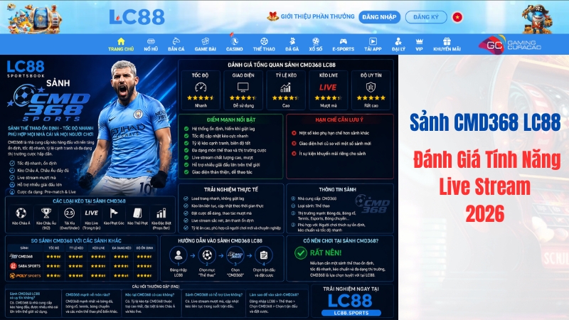 Sảnh CMD368 LC88 – Đánh Giá Tỷ Lệ Kèo, Tính Năng Live Stream 2026
